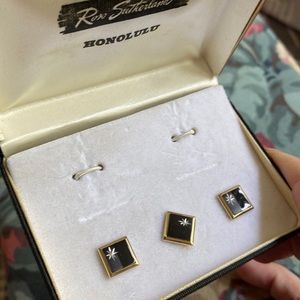 ‼️💫 Mid Century Swank Black and Gray Atomic Starburst Vintage Cufflinks mcm